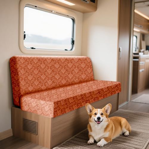 ZYBSLCSY Samt Geprägte Wohnwagen Polsterbezüge Im Set (2 Stück), rutschfeste Bezüge Für Wohnwagenpolster, Elastischer Sofa Sitzkissenbezug Für Wohnmobile Mit 4 Bändern (Orange,Rectangular - L) von ZYBSLCSY