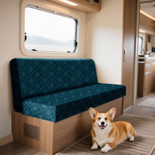 ZYBSLCSY Samt Geprägte Wohnwagen Polsterbezüge Im Set (2 Stück), rutschfeste Bezüge Für Wohnwagenpolster, Elastischer Sofa Sitzkissenbezug Für Wohnmobile Mit 4 Bändern (Peacock Blue,Rectangular - M) von ZYBSLCSY