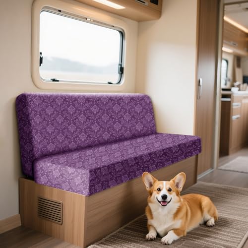 ZYBSLCSY Samt Geprägte Wohnwagen Polsterbezüge Im Set (2 Stück), rutschfeste Bezüge Für Wohnwagenpolster, Elastischer Sofa Sitzkissenbezug Für Wohnmobile Mit 4 Bändern (Purple,Rectangular - L) von ZYBSLCSY