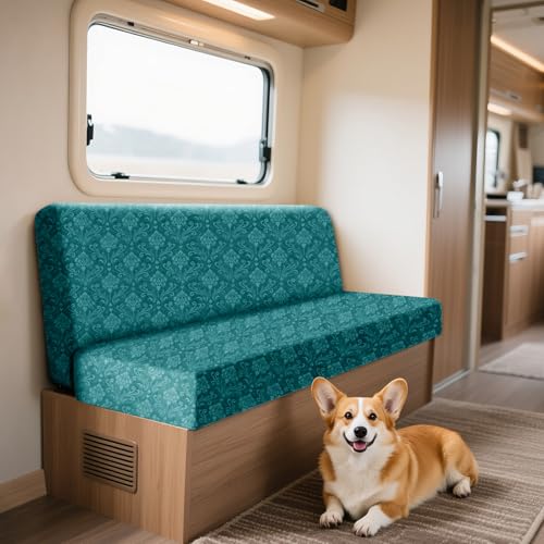 ZYBSLCSY Samt Geprägte Wohnwagen Polsterbezüge Im Set (2 Stück), rutschfeste Bezüge Für Wohnwagenpolster, Elastischer Sofa Sitzkissenbezug Für Wohnmobile Mit 4 Bändern (Turquoise,Rectangular - M) von ZYBSLCSY