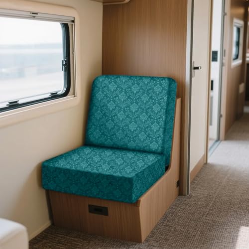 ZYBSLCSY Samt Geprägte Wohnwagen Polsterbezüge Im Set (2 Stück), rutschfeste Bezüge Für Wohnwagenpolster, Elastischer Sofa Sitzkissenbezug Für Wohnmobile Mit 4 Bändern (Turquoise,Square - M) von ZYBSLCSY