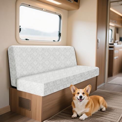 ZYBSLCSY Samt Geprägte Wohnwagen Polsterbezüge Im Set (2 Stück), rutschfeste Bezüge Für Wohnwagenpolster, Elastischer Sofa Sitzkissenbezug Für Wohnmobile Mit 4 Bändern (White,Rectangular - S) von ZYBSLCSY