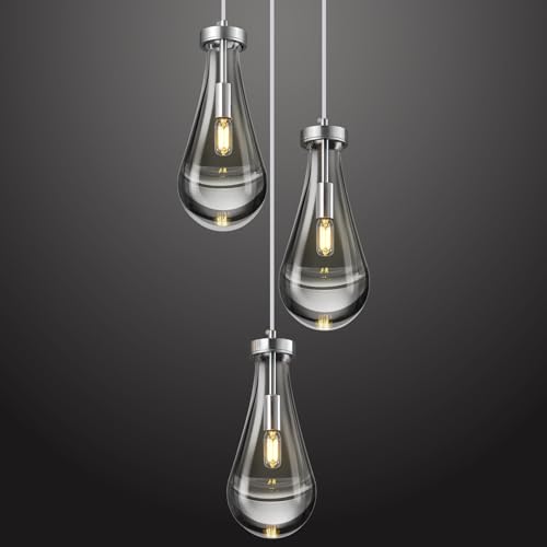 ZYBWL Chrom Raindrop Pendelleuchten 3 flammig Küche Insel Kristalle hängelampe klar massivem Glas Pendelleuchte moderne Kronleuchter für Esszimmer Veranda Flur Wohnzimmer,E14 Fassung von ZYBWL