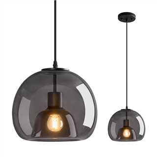 ZYBWL Globe Rauch Grau Glas Hängeleuchten Kücheninsel Schwarze Pendelleuchte Moderne Hängelampe 1-flammig E27 Retro Hängeleuchte für Schlafzimmer Kücheninsel Esszimmer von ZYBWL