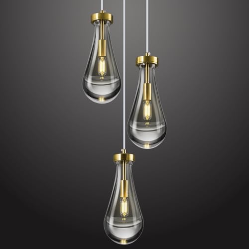 ZYBWL Gold Raindrop Pendelleuchten 3 flammig Küche Insel Kristalle hängelampe klar massivem Glas Pendelleuchte moderne Kronleuchter für Esszimmer Veranda Flur Wohnzimmer,E14 Fassung von ZYBWL
