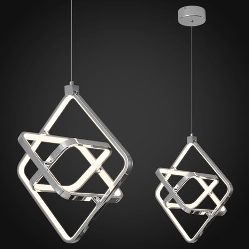 ZYBWL Moderne LED Pendelleuchte Chrom Rechteck Ring Pendelleuchte Höhenverstellbare Pendelleuchte passend für Küche Insel Schlafzimmer Wohnzimmer Foyer(3Ringe) von ZYBWL