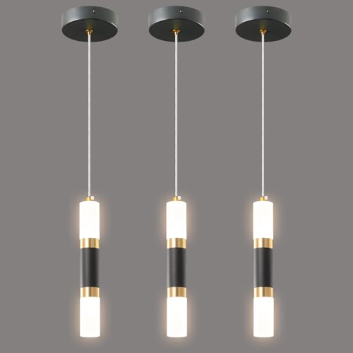 ZYBWL Modernes Schwarz pendelleuchte LED Mini Esszimmerlampe Leuchte Küche Wohnzimmer Schlafzimmer Nachttisch Bar SchwarzGold Kleine Hängelampe Höhenverstellbar(3-Pack) von ZYBWL
