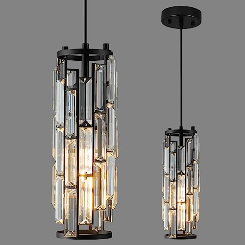 ZYBWL Schwarz Pendelleuchten Kücheninsel Moderne Pendelleuchte, Kristall Pendelleuchte Höhenverstellbar E27 Pendelleuchte für Kücheninsel Wohnzimmer Schlafzimmer (Schwarz 1-Pack) von ZYBWL