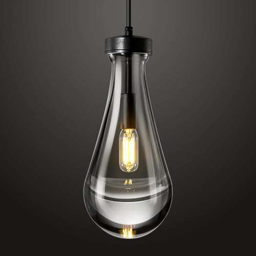 ZYBWL Schwarz Raindrop Pendelleuchten 1 flammig Küche Insel Kristalle hängelampe klar massivem Glas Pendelleuchte moderne Kronleuchter für Esszimmer Veranda Flur Wohnzimmer,E14 Fassung von ZYBWL