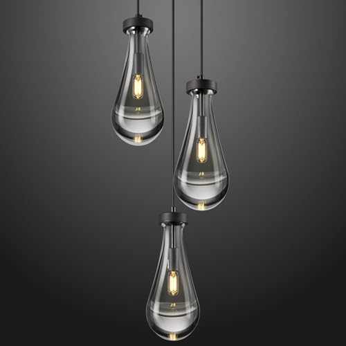 ZYBWL Schwarz Raindrop Pendelleuchten 3 flammig Küche Insel Kristalle hängelampe klar massivem Glas Pendelleuchte moderne Kronleuchter für Esszimmer Veranda Flur Wohnzimmer E27 Fassung von ZYBWL