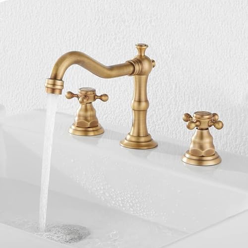 ZYCDP 3 Loch Armatur Waschtisch Messing Mischbatterie Bad Kreuzgriff Warm und Kalt Wasser Antik ZYCDP 3 Loch Armatur Waschtisch Messing Mischbatterie Bad Kreuzgriff Warm und Kalt Wasser Antik von ZYCDP