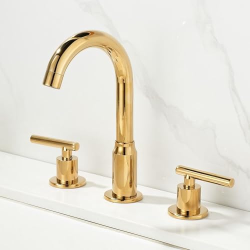 ZYCDP 3 Loch Armatur Waschtisch Zweigriff Wasserhahn Bad 360 Grad Drehbar aus Messing Gold ZYCDP 3 Loch Armatur Waschtisch Zweigriff Wasserhahn Bad 360 Grad Drehbar aus Messing Gold von ZYCDP