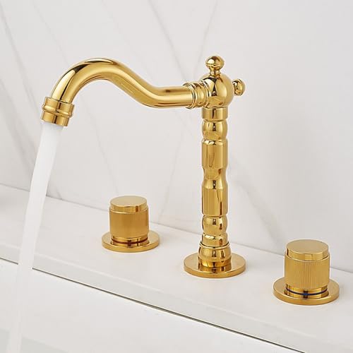 ZYCDP 3 Loch Armaturen Waschbecken Gold 2 Griffe Waschtischarmatur 360 Drehbar Messing Gold ZYCDP 3 Loch Armaturen Waschbecken Gold 2 Griffe Waschtischarmatur 360 Drehbar Messing Gold von ZYCDP