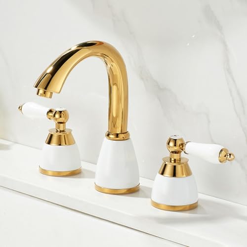 ZYCDP 3 Loch Armaturen Waschbecken Gold Badarmatur Retro Messing Warm und Kalt Wasser Gold ZYCDP 3 Loch Armaturen Waschbecken Gold Badarmatur Retro Messing Warm und Kalt Wasser Gold von ZYCDP