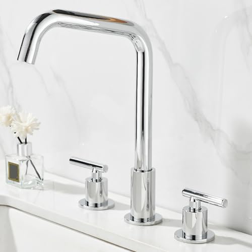 ZYCDP 3 Loch Waschtischarmatur 360 Drehbar Wasserhahn Bad 2 Griffe Warm und Kalt Messing Chrom von ZYCDP