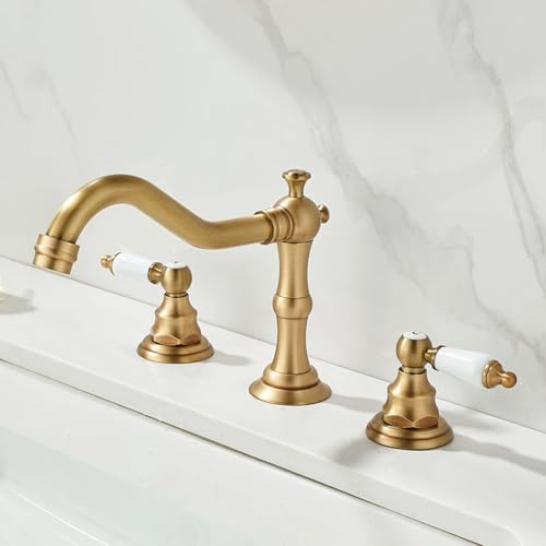 ZYCDP 3 Loch Waschtischarmatur Retro Messing Wasserhahn Bad 2 Griffe Warm und Kalt Antik von ZYCDP