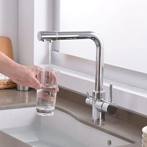 ZYCDP 3 Wege Wasserhahn Küche, 2 Wasserauslässe, Küchenarmatur 360 Drehbare, Trinkwasser 3 Wege Küchenmischbatterien, Chrom von ZYCDP