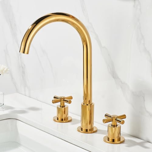 ZYCDP Armatur Badezimmer 3 Loch 360 Grad Drehbar Mischbatterie Bad Kreuzgriff Warm und Kalt Gold ZYCDP Armatur Badezimmer 3 Loch 360 Grad Drehbar Mischbatterie Bad Kreuzgriff Warm und Kalt Gold von ZYCDP
