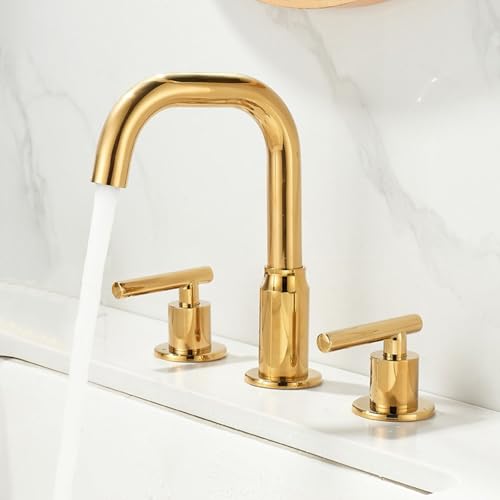 ZYCDP Armatur Badezimmer 3 Loch 360 Grad Drehbar Mischbatterie Bad Messing Kalt und Warm Gold ZYCDP Armatur Badezimmer 3 Loch 360 Grad Drehbar Mischbatterie Bad Messing Kalt und Warm Gold von ZYCDP
