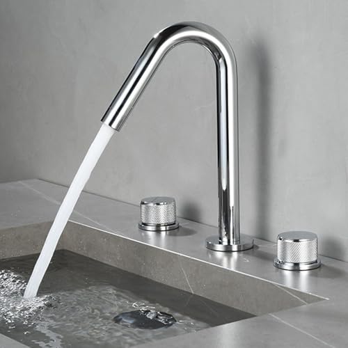 ZYCDP Armatur Badezimmer 3 Loch 360 Grad Drehbar Wasserhahn Bad Zweigriff Kalt und Warm Chrom von ZYCDP