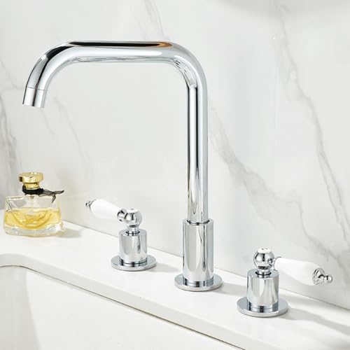ZYCDP Armatur Badezimmer 3 Loch 360 Grad Drehbar Wasserhahn Bad Zweigriff mit Kalt und Warm Chrom von ZYCDP