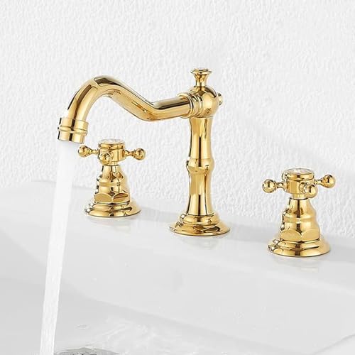 ZYCDP Armatur Badezimmer 3 Loch Wasserhahn Bad Gold Retro Messing Doppelkreuzgriff Gold ZYCDP Armatur Badezimmer 3 Loch Wasserhahn Bad Gold Retro Messing Doppelkreuzgriff Gold von ZYCDP