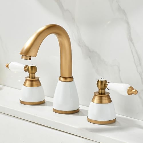 ZYCDP Armatur Badezimmer 3 Loch Wasserhahn Bad Waschbecken Vintage Messing Zweigriff Antik von ZYCDP