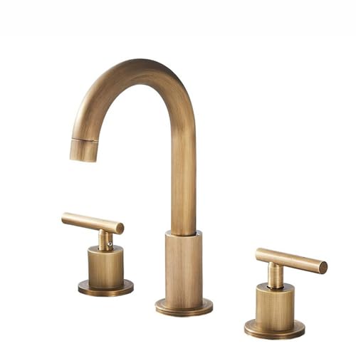 ZYCDP Armatur Badezimmer 3 Loch Zweigriff Wasserhahn Bad 360 Ggrad Drehbar Kalt Warm Antik von ZYCDP