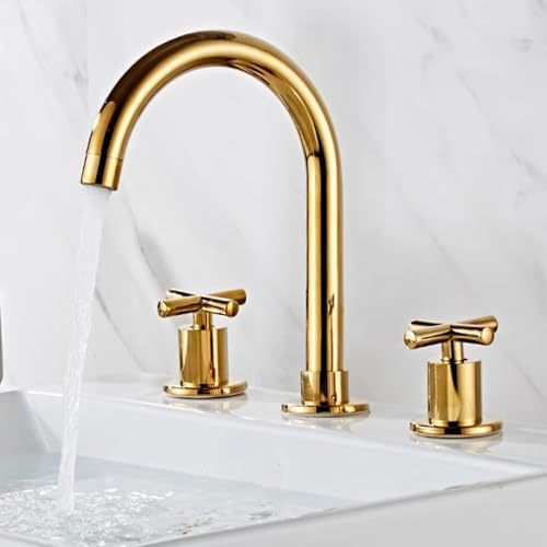 ZYCDP Armatur Badezimmer 3 Loch Zweigriff Wasserhahn Bad 360 Grad Drehbar Warm und Kalt Gold ZYCDP Armatur Badezimmer 3 Loch Zweigriff Wasserhahn Bad 360 Grad Drehbar Warm und Kalt Gold von ZYCDP
