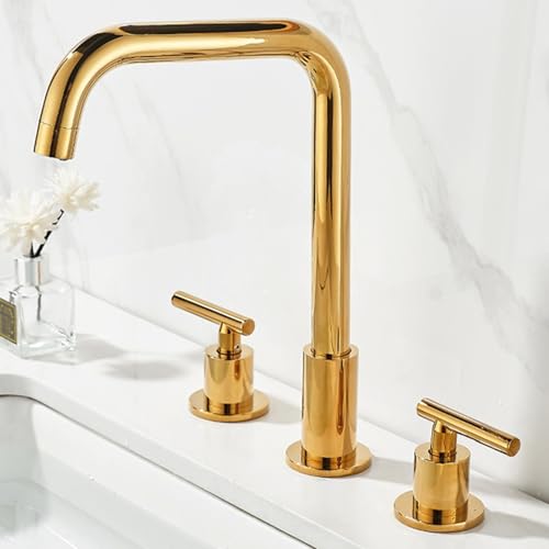 ZYCDP Armatur Badezimmer 3 Loch Zweigriff Wasserhahn Bad 360 Grad Drehbar aus Messing Gold ZYCDP Armatur Badezimmer 3 Loch Zweigriff Wasserhahn Bad 360 Grad Drehbar aus Messing Gold von ZYCDP
