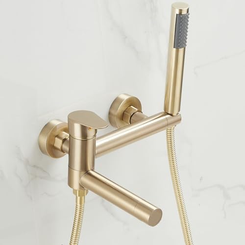 ZYCDP Armatur Dusche Unterputz Einhebelmischer Badewanne mit Handbrause Warm und Kalt Gold Gebürstet von ZYCDP
