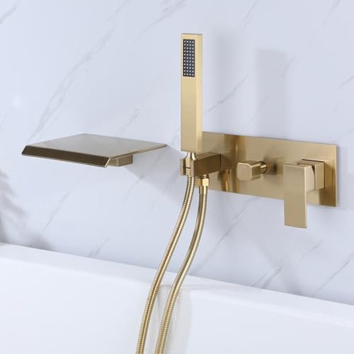 ZYCDP Armatur Dusche Unterputz Einhebelmischer Badewannenarmatur Wasserfall mit Brause Gold Gebürstet ZYCDP Armatur Dusche Unterputz Einhebelmischer Badewannenarmatur Wasserfall mit Brause Gold Gebürstet von ZYCDP