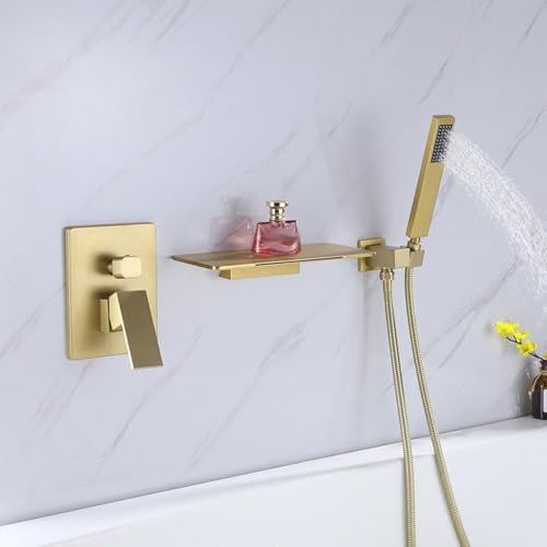 ZYCDP Armatur Dusche Unterputz Wasserfall Einhebel Mischbatterie Badewanne Kalt und Warm Gold Gebürstet von ZYCDP