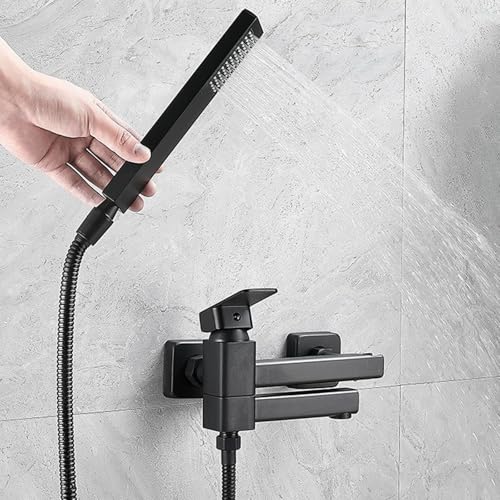 ZYCDP Armatur Dusche Unterputz mit Handbrause Duscharmatur Einhebelmischer 2 Auslässe Messing Schwarz von ZYCDP