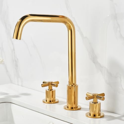ZYCDP Armaturen Bad 3 Loch Golden Doppelkreuzgriff Wasserhahn Bad 360 Grad Drehbar Messing Gold ZYCDP Armaturen Bad 3 Loch Golden Doppelkreuzgriff Wasserhahn Bad 360 Grad Drehbar Messing Gold von ZYCDP