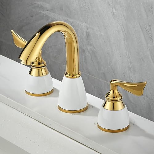 ZYCDP Armaturen Bad 3 Loch Golden Retro Messing Waschbeckenarmatur Zwei Griffe Kalt Warm Gold ZYCDP Armaturen Bad 3 Loch Golden Retro Messing Waschbeckenarmatur Zwei Griffe Kalt Warm Gold von ZYCDP