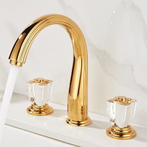 ZYCDP Armaturen Bad 3 Loch Golden Wasserhahn Bad Zweigriffmischer Warm und Kalt Wasser Gold von ZYCDP