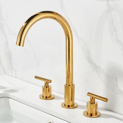 ZYCDP Armaturen Bad 3 Loch Golden Zweigriff Waschtischarmatur 360 Drehbar aus Messing Gold ZYCDP Armaturen Bad 3 Loch Golden Zweigriff Waschtischarmatur 360 Drehbar aus Messing Gold von ZYCDP