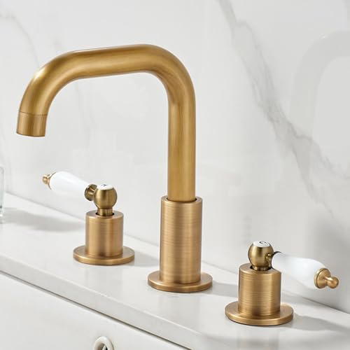 ZYCDP Armaturen Bad 3 Loch Zweigriff Wasserhahn Waschbecken Vintage Messing 360 Drehbar Antik von ZYCDP