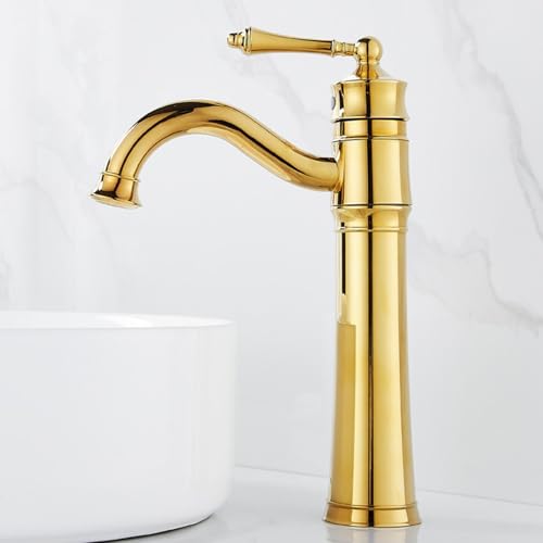 ZYCDP Armaturen Bad Retro Messing Waschtischarmatur 360 Drehbar Einhebelmischer Kalt Warm Gold ZYCDP Armaturen Bad Retro Messing Waschtischarmatur 360 Drehbar Einhebelmischer Kalt Warm Gold von ZYCDP