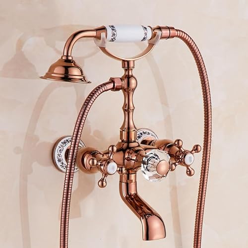 ZYCDP Badewanne Mischbatterie Retro Badewannenarmatur Armatur Zwei Griffe Mischbatterie Dusche Badewanne Unterputz, Roségold von ZYCDP