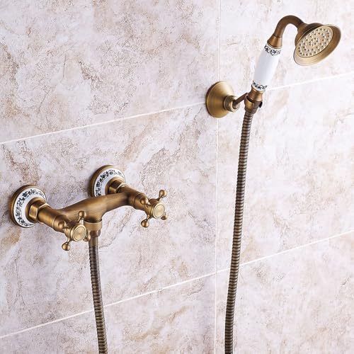 ZYCDP Badewannenarmatur Unterputz mit Handbrause Mischbatterie Dusche Vintage Zweigriff Antiquität von ZYCDP