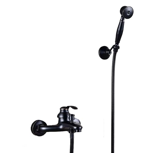 ZYCDP Badewannenarmatur Wannenarmatur Retro Einhebel Mischbatterie Badewanne mit Brause Wand-Duscharmatur Mit Handbrause, Schwarzer Antik A von ZYCDP