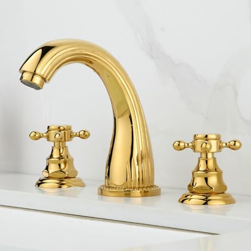ZYCDP Badezimmer Wasserhahn Gold 3 Loch Mischbatterie Bad Messing Doppelkreuzgriff Gold ZYCDP Badezimmer Wasserhahn Gold 3 Loch Mischbatterie Bad Messing Doppelkreuzgriff Gold von ZYCDP