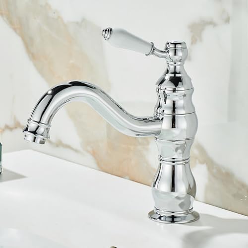 ZYCDP Badezimmer Wasserhahn Retro 360 Grad Drehbar Einhebelmischer Waschbecken Messing Chrom ZYCDP Badezimmer Wasserhahn Retro 360 Grad Drehbar Einhebelmischer Waschbecken Messing Chrom von ZYCDP
