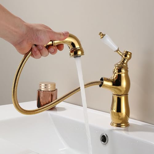 ZYCDP Badezimmer Wasserhahn Retro Eingriff Waschbeckenarmatur Kalt Warm aus Messing Gold ZYCDP Badezimmer Wasserhahn Retro Eingriff Waschbeckenarmatur Kalt Warm aus Messing Gold von ZYCDP
