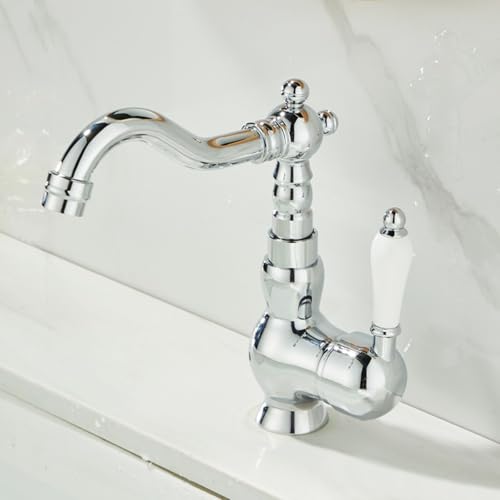 ZYCDP Badezimmer Wasserhahn Retro Messing Waschtischarmatur 360 Drehbar Warm und Kalt Chrom ZYCDP Badezimmer Wasserhahn Retro Messing Waschtischarmatur 360 Drehbar Warm und Kalt Chrom von ZYCDP