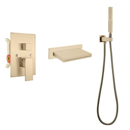 ZYCDP Dusch Armaturen Set Unterputz Einhebel Mischbatterie Badewanne Messing mit Brause Gold Gebürstet ZYCDP Dusch Armaturen Set Unterputz Einhebel Mischbatterie Badewanne Messing mit Brause Gold Gebürstet von ZYCDP