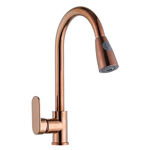 ZYCDP Küchen Wasserhahn Ausziehbar,Küchenarmatur mit Brause Zwei Strahlarten,360°Drehbar Einhebelmischer Mischbatterie Spülbecken Armatur,Kaltem und Heißem Wasser Vorhanden,Roségold von ZYCDP