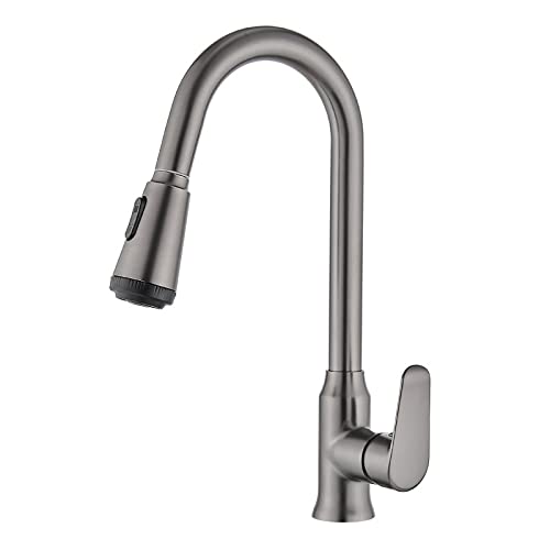 ZYCDP Küchen Wasserhahn Ausziehbar Gunmetal Grey,Kalt und Heiß Einhebelmischer Küchenarmatur,Küchenarmatur Ausziehbar Messing Wasserhahn Küche,Mischbatterie Küche mit Brause von ZYCDP
